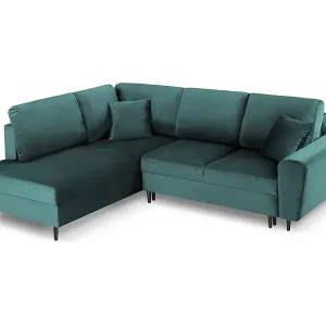 Preisreduziert Cosmopolitan Design - 5-Sitzer ausklappbares Ecksofa links mit Container "Kyoto" aus Samt petrol - 243x194x88cm