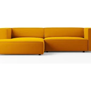 Cosmopolitan Design - 3-Sitzer Ecksofa links "Arendal" aus Samt gelb - 224x166x70cm Neu
