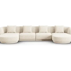 Cosmopolitan Design - 5-Sitzer Panoramasofa "Tulum" aus Chenille-Stoff leichtes beige - 330x156x70cm Preiswert