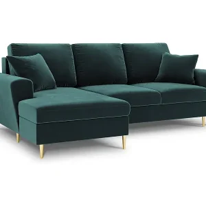 Super-Preis Cosmopolitan Design - 4-Sitzer ausklappbares Ecksofa links mit Container "Kyoto" aus Samt petrol - 241x145x88cm