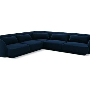 Billig Cosmopolitan Design - 5-Sitzer wendbares Ecksofa "Tulum" aus Samt königsblau - 255x255x70cm