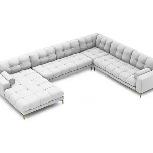 Cosmopolitan Design - 7-Sitzer Panoramasofa rechts "Bali" aus strukturiertem Stoff hellgrau - 327x256x75cm Heißes Angebot