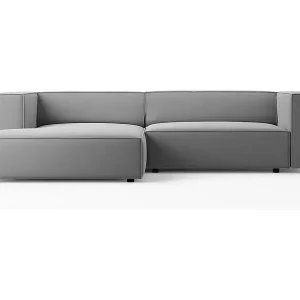 Cosmopolitan Design - 3-Sitzer Ecksofa links "Arendal" aus Samt hellgrau - 224x166x70cm Bestpreis