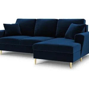Cosmopolitan Design - 4-Sitzer ausklappbares Ecksofa rechts mit Container "Kyoto" aus Samt königsblau - 241x145x88cm Direktkauf