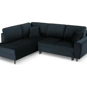 Sale Cosmopolitan Design - 5-Sitzer ausklappbares Ecksofa links mit Container "Kyoto" aus Samt dunkelblau - 243x194x88cm
