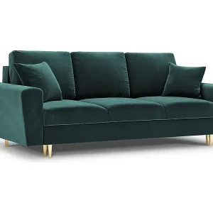 Cosmopolitan Design - 3-Sitzer ausklappbares Sofa mit Bettkasten "Kyoto" aus Samt petrol - 235x100x88cm Finale Aktion
