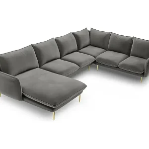 Wochenendangebot Cosmopolitan Design - 7-Sitzer Panoramasofa rechts "Vienna" aus Samt hellgrau - 330x235x95cm