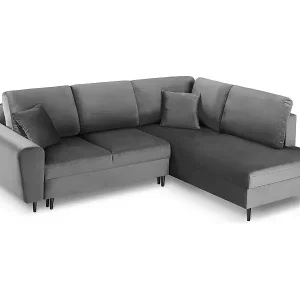 Abverkauf Cosmopolitan Design - 5-Sitzer ausklappbares Ecksofa rechts mit Container "Kyoto" aus Samt hellgrau - 243x194x88cm
