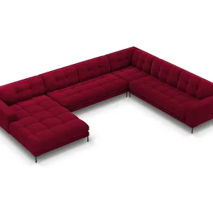 Cosmopolitan Design - 7-Sitzer Panoramasofa rechts "Bali" aus Samt rot - 327x256x75cm Sichere Zahlung