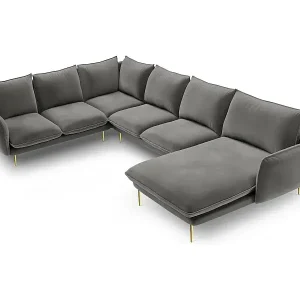 Billig Cosmopolitan Design - 7-Sitzer Panoramasofa links "Vienna" aus Samt hellgrau - 330x235x95cm