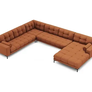 Cosmopolitan Design - 7-Sitzer Panoramasofa links "Bali" aus strukturiertem Stoff ziegelrot - 327x256x75cm Expressversand