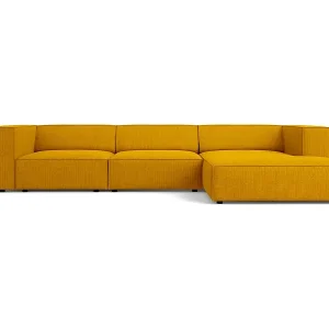 Wochenendangebot Cosmopolitan Design - 4-Sitzer Ecksofa rechts "Arendal" aus Chenille-Stoff mit Rippeneffekt senf - 284x166x70cm
