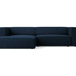 Cosmopolitan Design - 3-Sitzer Ecksofa links "Arendal" aus Chenille-Stoff mit Rippeneffekt königsblau - 224x166x70cm Rabatt