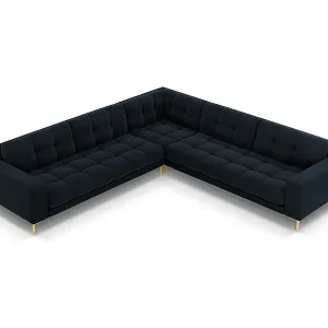 Cosmopolitan Design - 6-Sitzer wendbares Ecksofa "Bali" aus Samt dunkelblau - 256x256x75cm Kracherpreis