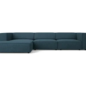 Cosmopolitan Design - 4-Sitzer Ecksofa links "Arendal" aus Chenille-Stoff mit Rippeneffekt marineblau - 284x166x70cm Jetzt Bestellen