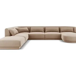 Bestseller Cosmopolitan Design - 6-Sitzer Panoramasofa links "Tulum" aus Samt beige - 330x255x70cm