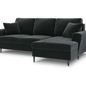 Cosmopolitan Design - 4-Sitzer ausklappbares Ecksofa rechts mit Container "Kyoto" aus Samt dunkelgrau - 241x145x88cm Schneller Versand