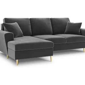 Sonderaktion Cosmopolitan Design - 4-Sitzer ausklappbares Ecksofa links mit Container "Kyoto" aus Samt hellgrau - 241x145x88cm