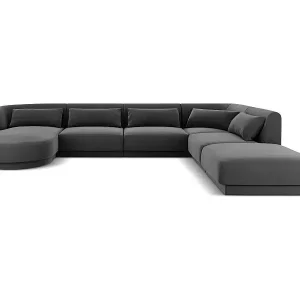 Cosmopolitan Design - 6-Sitzer Panoramasofa rechts "Tulum" aus Samt grau - 330x255x70cm Knallerangebot