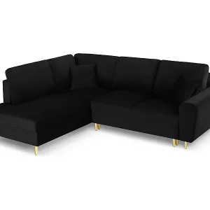 Neuheit Cosmopolitan Design - 5-Sitzer ausklappbares Ecksofa links mit Container "Kyoto" aus Samt schwarz - 243x194x88cm
