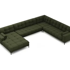 Cosmopolitan Design - 7-Sitzer Panoramasofa rechts "Bali" aus strukturiertem Stoff grün - 327x256x75cm Begrenztes Angebot