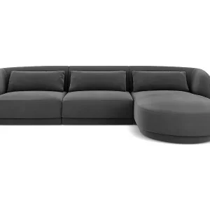 Cosmopolitan Design - 4-Sitzer Ecksofa rechts "Tulum" aus Samt grau - 255x156x70cm Schnäppchen