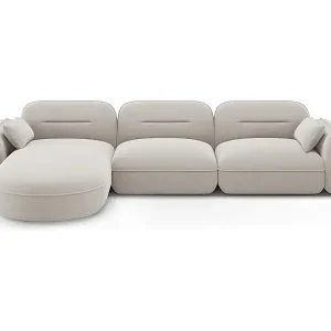 Highlight Cosmopolitan Design - 4-Sitzer modulares Ecksofa links "Sydney" aus Samt leichtes beige - 320x165x70cm