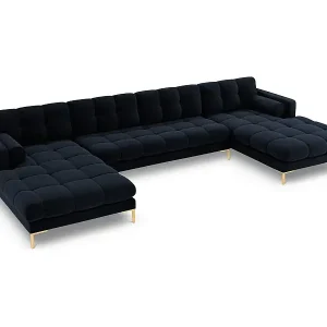 Neue Ware Cosmopolitan Design - 7-Sitzer Panoramasofa "Bali" aus Samt dunkelblau - 383x185x75cm
