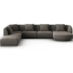 Cosmopolitan Design - 6-Sitzer Panoramasofa links "Tulum" aus Chenille-Stoff grau - 330x255x70cm Saisonangebot