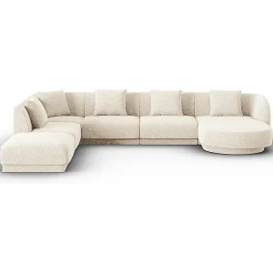 Preisreduziert Cosmopolitan Design - 6-Sitzer Panoramasofa links "Tulum" aus Chenille-Stoff leichtes beige - 330x255x70cm