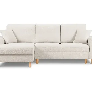 Cosmopolitan Design - 4-Sitzer ausklappbares Ecksofa links mit Container "Kyoto" aus Boucle beige - 241x145x88cm Neue Ware