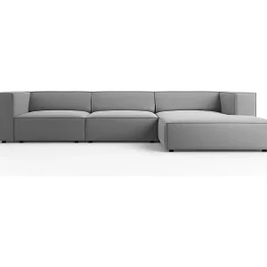Direktkauf Cosmopolitan Design - 4-Sitzer Ecksofa rechts "Arendal" aus Samt hellgrau - 284x166x70cm