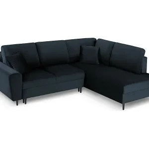 Neue Kollektion Cosmopolitan Design - 5-Sitzer ausklappbares Ecksofa rechts mit Container "Kyoto" aus Samt dunkelblau - 243x194x88cm