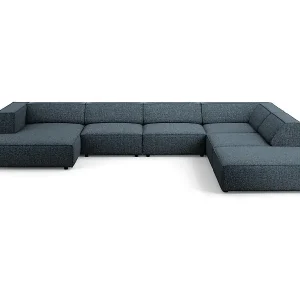 Cosmopolitan Design - 7-Sitzer Panoramasofa rechts "Arendal" aus Chenille-Stoff königsblau - 364x262x70cm Meistverkauft