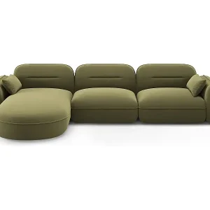 Cosmopolitan Design - 4-Sitzer modulares Ecksofa links "Sydney" aus Samt hellgrün - 320x165x70cm Versand Am Gleichen Tag