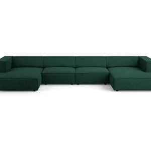 Cosmopolitan Design - 6-Sitzer Panoramasofa "Arendal" aus Chenille-Stoff mit Rippeneffekt flaschengrün - 364x166x70cm Sonderangebot