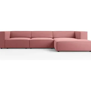 Cosmopolitan Design - 4-Sitzer Ecksofa rechts "Arendal" aus Samt lachs - 284x166x70cm Super-Preis