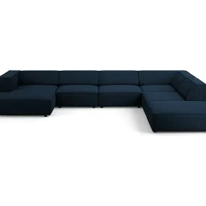 Garantierte Lieferung Cosmopolitan Design - 7-Sitzer Panoramasofa rechts "Arendal" aus Chenille-Stoff mit Rippeneffekt königsblau - 364x262x70cm