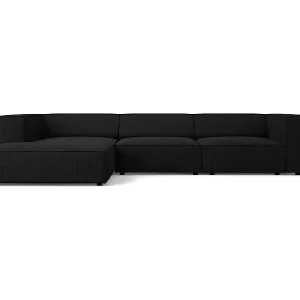 Cosmopolitan Design - 4-Sitzer Ecksofa links "Arendal" aus Chenille-Stoff mit Rippeneffekt schwarz - 284x166x70cm Garantierte Lieferung