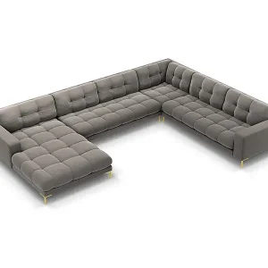 Cosmopolitan Design - 7-Sitzer Panoramasofa rechts "Bali" aus Samt hellgrau - 327x256x75cm Bestpreis