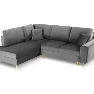 Cosmopolitan Design - 5-Sitzer ausklappbares Ecksofa links mit Container "Kyoto" aus Samt hellgrau - 243x194x88cm Beliebt