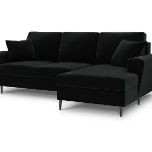 Cosmopolitan Design - 4-Sitzer ausklappbares Ecksofa rechts mit Container "Kyoto" aus Samt schwarz - 241x145x88cm Mega-Angebot