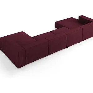 Cosmopolitan Design - 6-Sitzer Panoramasofa "Arendal" aus Chenille-Stoff mit Rippeneffekt rubin - 364x166x70cm Bestpreis