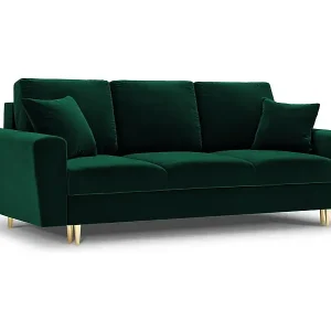 Bestseller Cosmopolitan Design - 3-Sitzer ausklappbares Sofa mit Bettkasten "Kyoto" aus Samt flaschengrün - 235x100x88cm