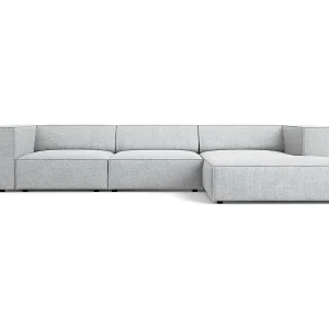 Cosmopolitan Design - 4-Sitzer Ecksofa rechts "Arendal" aus Chenille-Stoff mit Rippeneffekt hellgrau - 284x166x70cm Billig