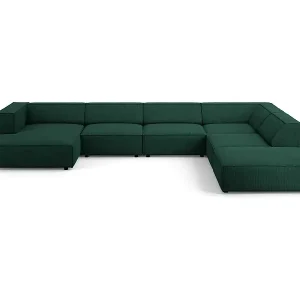 Begrenztes Angebot Cosmopolitan Design - 7-Sitzer Panoramasofa rechts "Arendal" aus Chenille-Stoff mit Rippeneffekt flaschengrün - 364x262x70cm