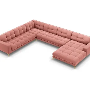 Cosmopolitan Design - 7-Sitzer Panoramasofa links "Bali" aus Samt rosa - 327x256x75cm Abverkauf