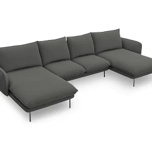 Cosmopolitan Design - 6-Sitzer Panoramasofa "Vienna" aus strukturiertem Stoff dunkelgrau - 350x170x95cm Sofort Bestellen