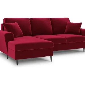 Cosmopolitan Design - 4-Sitzer ausklappbares Ecksofa links mit Container "Kyoto" aus Samt rot - 241x145x88cm Expressversand