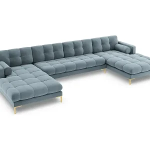 Top-Seller Cosmopolitan Design - 7-Sitzer Panoramasofa "Bali" aus Samt hellblau - 383x185x75cm